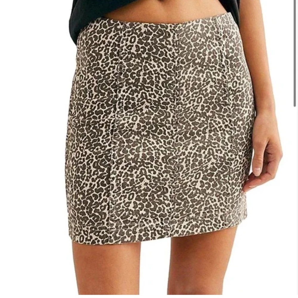 Free People Modern Femme Novelty Denim Leopard Mini Skirt